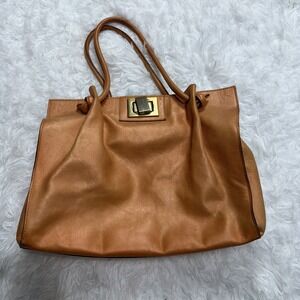 PAULO MASI Soft Leather Tote Bag Warm Tan /Bronze Knot Detail Italy Luxury Purse